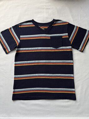 Buzz Cuts Boys Navy Multi Striped Pocket T-Shirt Size M 10/12 Cotton